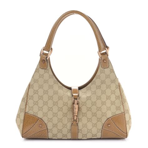 GUCCI Monogram Calfskin Large Bardot Shoulder Bag Brown .